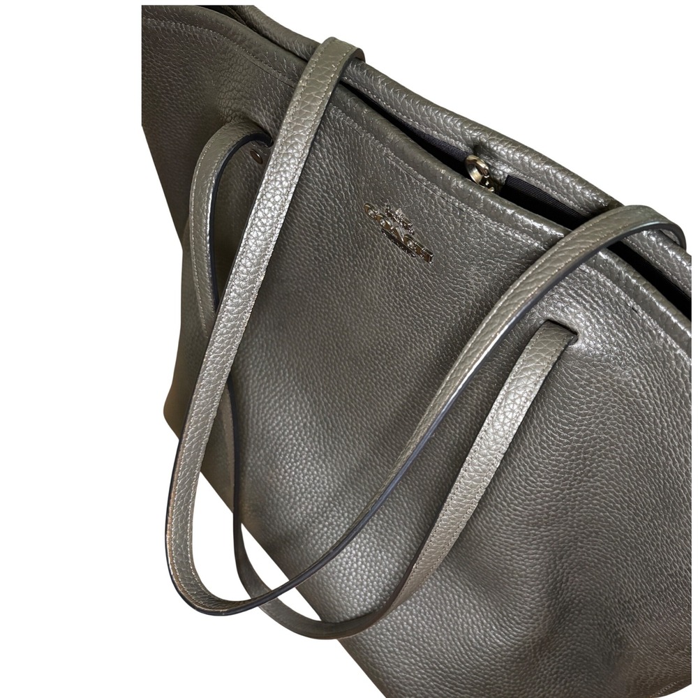 Coach Avenue Soft Tote Pebbled Leather Dark Olive Green/Gray Large Shoulder Bag - Picture 4 of 16